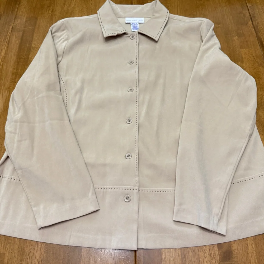 Susan Graver shirt jacket shacket women's 1X neutral boho festival western rodeo
